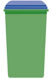 Green bin and blue lid